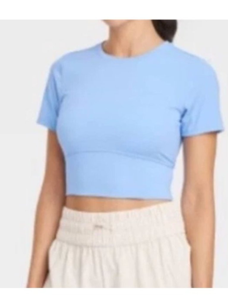 Joylab Periwinkle Blue Short Sleeve Cropped Athletic Top Workout Shirt - Size Sm